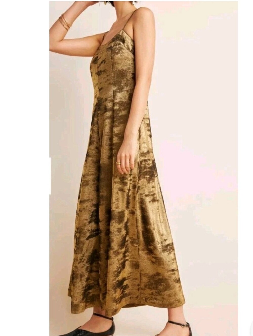 Anthropologie Erika Wide Leg Gold Jumpsuit Sz4 NEW